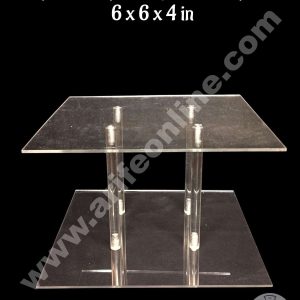 CAKE DECOR™ Square Shape Cake Spacer with Rods 6" X 4" Acrylic Clear Cake Display Spacer