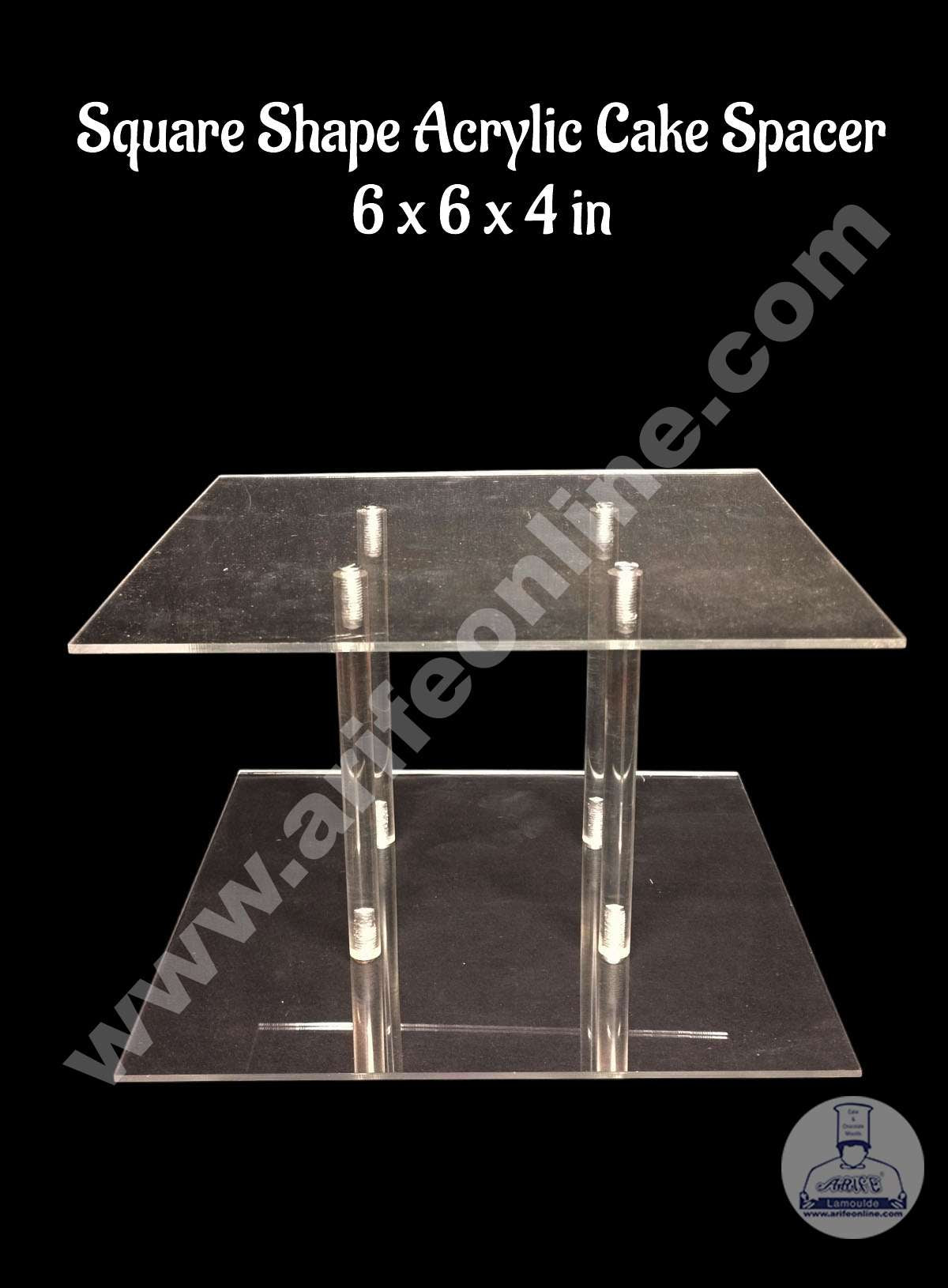 CAKE DECORβ’ Square Shape Cake Spacer with Rods 6" X 4" Acrylic Clear Cake Display Spacer