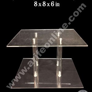 CAKE DECOR™ Square Shape Cake Spacer with Rods 8" X 6" Acrylic Clear Cake Display Spacer