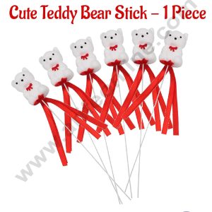 CAKE DECOR™ 1 Piece Cute Teddy Bear Stick | Valentine's Theme | Cake Topper | Bouquet Fillers | Decorative Accessories