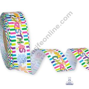 CAKE DECOR™ 1 Roll Christmas Theme Ribbons | Gift Wrapping | Festive Decoration - Theme 01 Multicolor