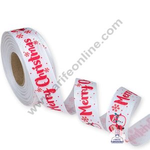 CAKE DECOR™ 1 Roll Christmas Theme Ribbons | Gift Wrapping | Festive Decoration - Theme 02 White