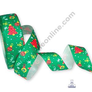 CAKE DECOR™ 1 Roll Christmas Theme Ribbons | Gift Wrapping | Festive Decoration - Theme 03 Green