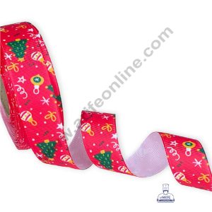 CAKE DECOR™ 1 Roll Christmas Theme Ribbons | Gift Wrapping | Festive Decoration - Theme 03 Red