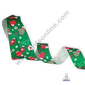 CAKE DECOR™ 1 Roll Christmas Theme Ribbons | Gift Wrapping | Festive Decoration - Theme 04 Green