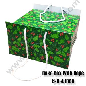 CAKE DECORβ’ 1/2 kg Christmas Theme Cake Box with Rope Handle 8 x 8 x 4 Inch - Christmas Theme 5 ( Pack of 10 pcs )