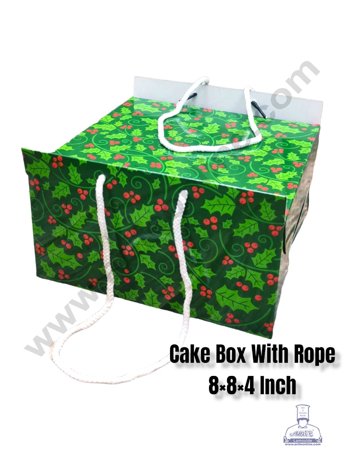 CAKE DECORβ’ 1/2 kg Christmas Theme Cake Box with Rope Handle 8 x 8 x 4 Inch - Christmas Theme 5 ( Pack of 10 pcs )