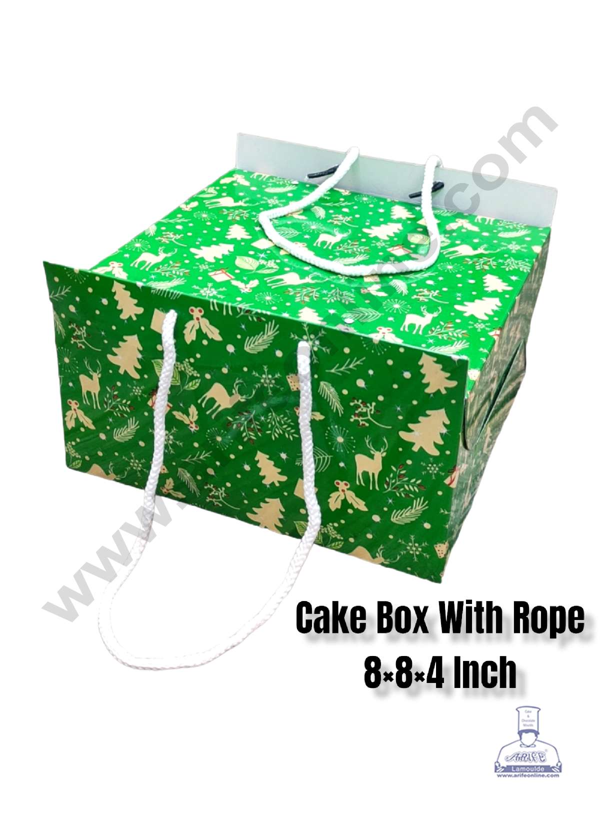 CAKE DECORβ’ 1/2 kg Christmas Theme Cake Box with Rope Handle 8 x 8 x 4 Inch - Christmas Theme 6 ( Pack of 10 pcs )