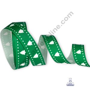CAKE DECOR™ 1 Roll Christmas Theme Ribbons | Gift Wrapping | Festive Decoration - Theme 07 Green