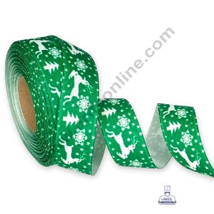 CAKE DECOR™ 1 Roll Christmas Theme Ribbons | Gift Wrapping | Festive Decoration - Theme 08 Green