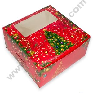 CAKE DECORβ’ 1/2 kg Christmas Theme Cake Box Packaging with Small Clear Window 8 x 8 x 4 Inch ( Pack of 5 pcs )