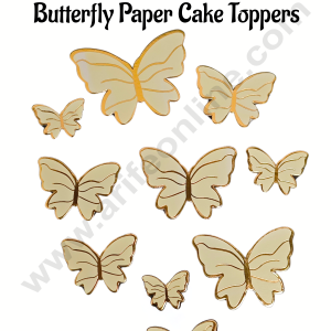 CAKE DECORβ’ 10 Pcs "Let's Party" Light Yellow Butterfly Paper Cake Toppers | Cupcake Decorations