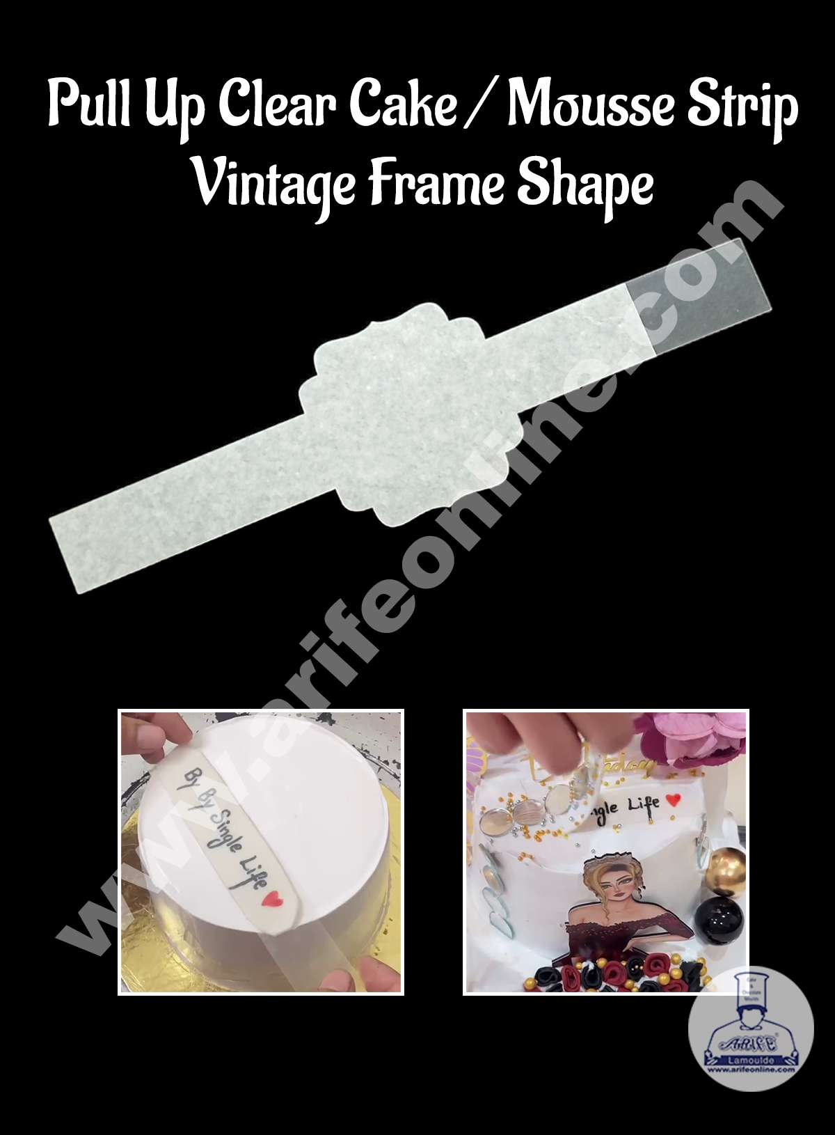 CAKE DECORβ’ Vintage Frame Shape Pull Up Clear Cake / Mousse Strips - (5 pcs Pack)