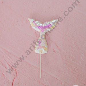CAKE DECOR™ White-Pink Sequin Mermaid Tail Cake Topper Cake Decoration (SB-SMT-WP)