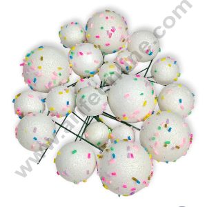 CAKE DECORβ’ Glitter White with Sprinkles Faux Balls Topper For Cake and Cupcake Decoration - ( 20 pcs Pack )