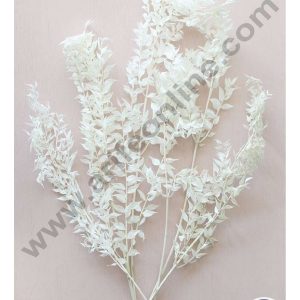 CAKE DECORβ’ White Color Natural Dried Ruscus Leaves For Cake Decoration Bouquet Wedding Party Centerpieces Decorative β White (2 Stick)