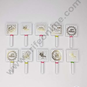 CAKE DECOR™ 50 pcs White Color Square Shape Birthday Tag with Foiling Paper Topper For Cake And Cupcake