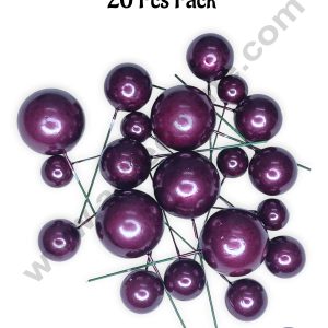 CAKE DECOR™ Pearl Finish Wine Faux Balls Topper For Cake and Cupcake Decoration - (20 Pcs Pack)