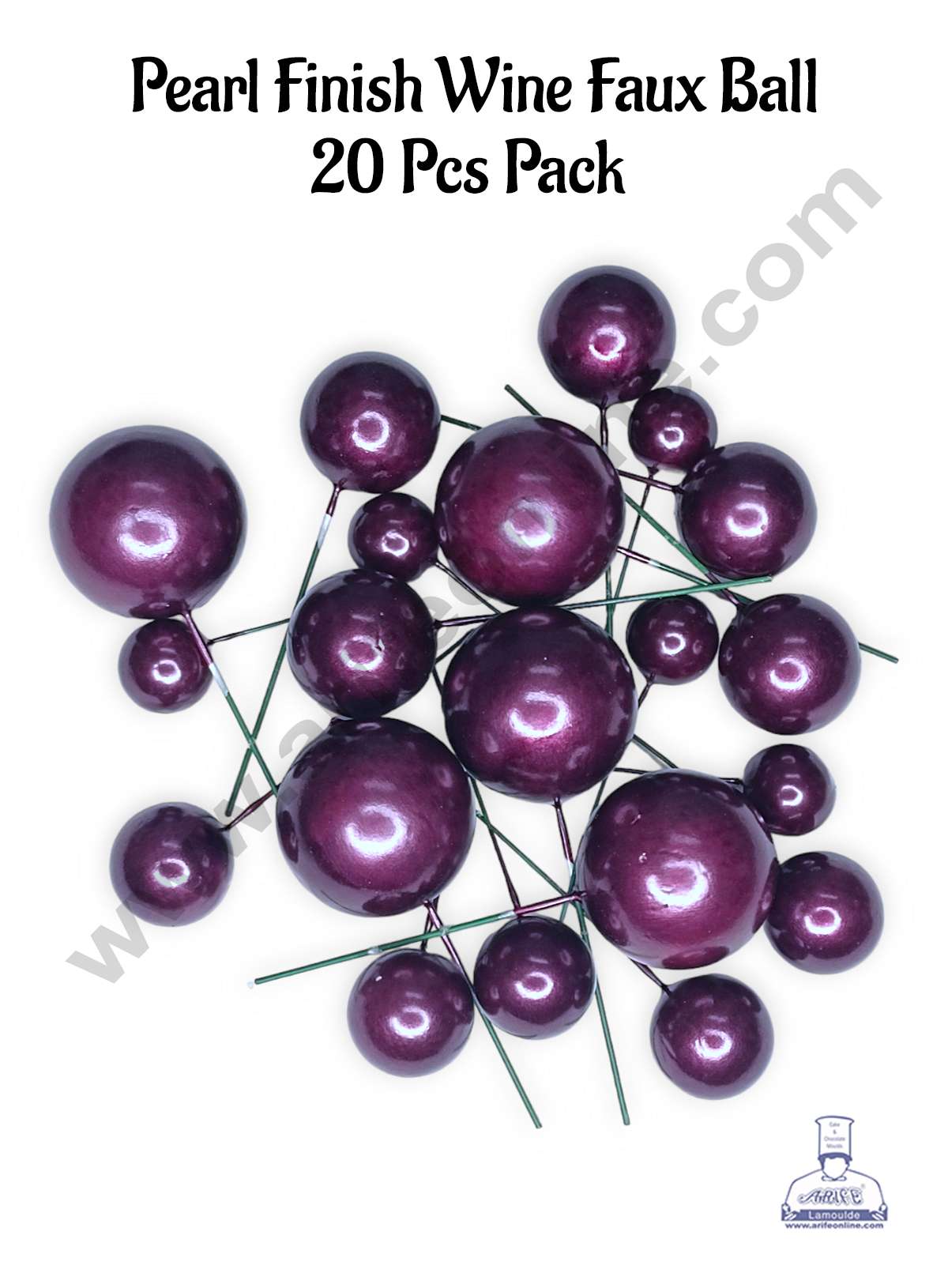 CAKE DECORβ’ Pearl Finish Wine Faux Balls Topper For Cake and Cupcake Decoration - (20 Pcs Pack)