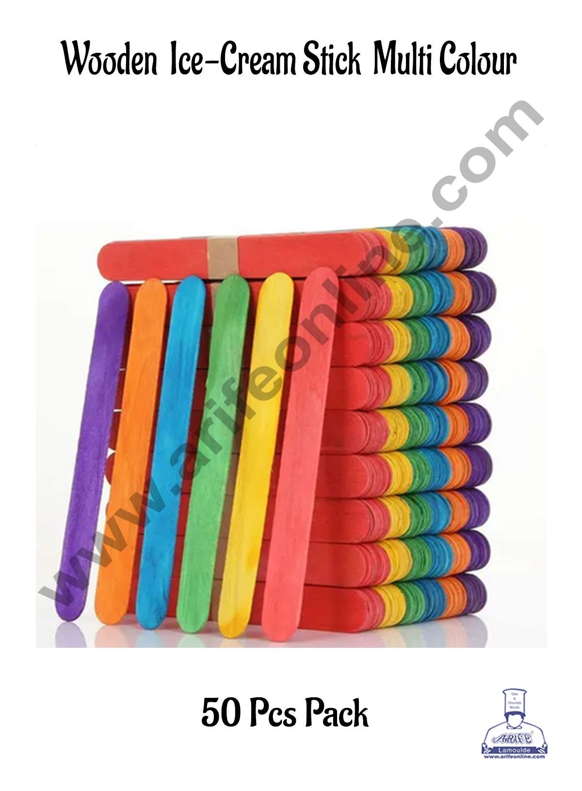 Cake Decor Natural Wooden Ice cream Sticks Multi colour For Cakesicle Popsicle and Candy(50pcs)
