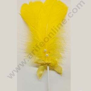 CAKE DECOR™ 1 Piece Yellow Feather Topper For Cake Decoration