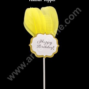 CAKE DECOR™ 1 Piece Yellow Happy Birthday Feather Topper For Cake Decoration