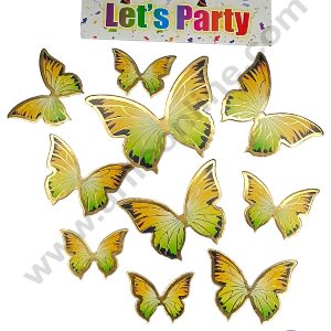 CAKE DECOR™ 10 pcs Let's Party Yellow Green with Black Tip Butterfly Paper Topper For Cake And Cupcake