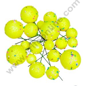 CAKE DECORβ’ Glitter Lime Yellow with Sprinkles Faux Balls Topper For Cake and Cupcake Decoration - ( 20 pcs Pack )