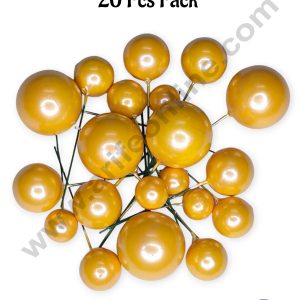 CAKE DECOR™ Pearl Finish Yellow Faux Balls Topper For Cake and Cupcake Decoration - (20 Pcs Pack)