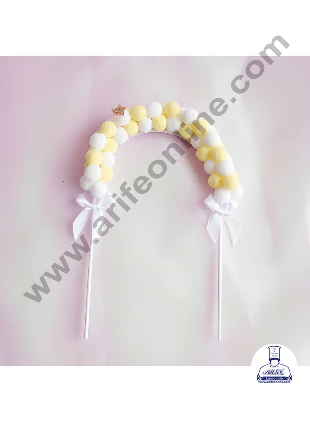 CAKE DECORβ’ Yellow White Soft Balls Cloud Arch Cake Topper Cake Decoration (SB-Arch-YW)