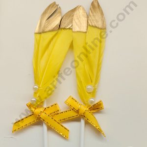CAKE DECOR™ 2 Pcs Yellow Golden Feather Topper For Cake Decoration