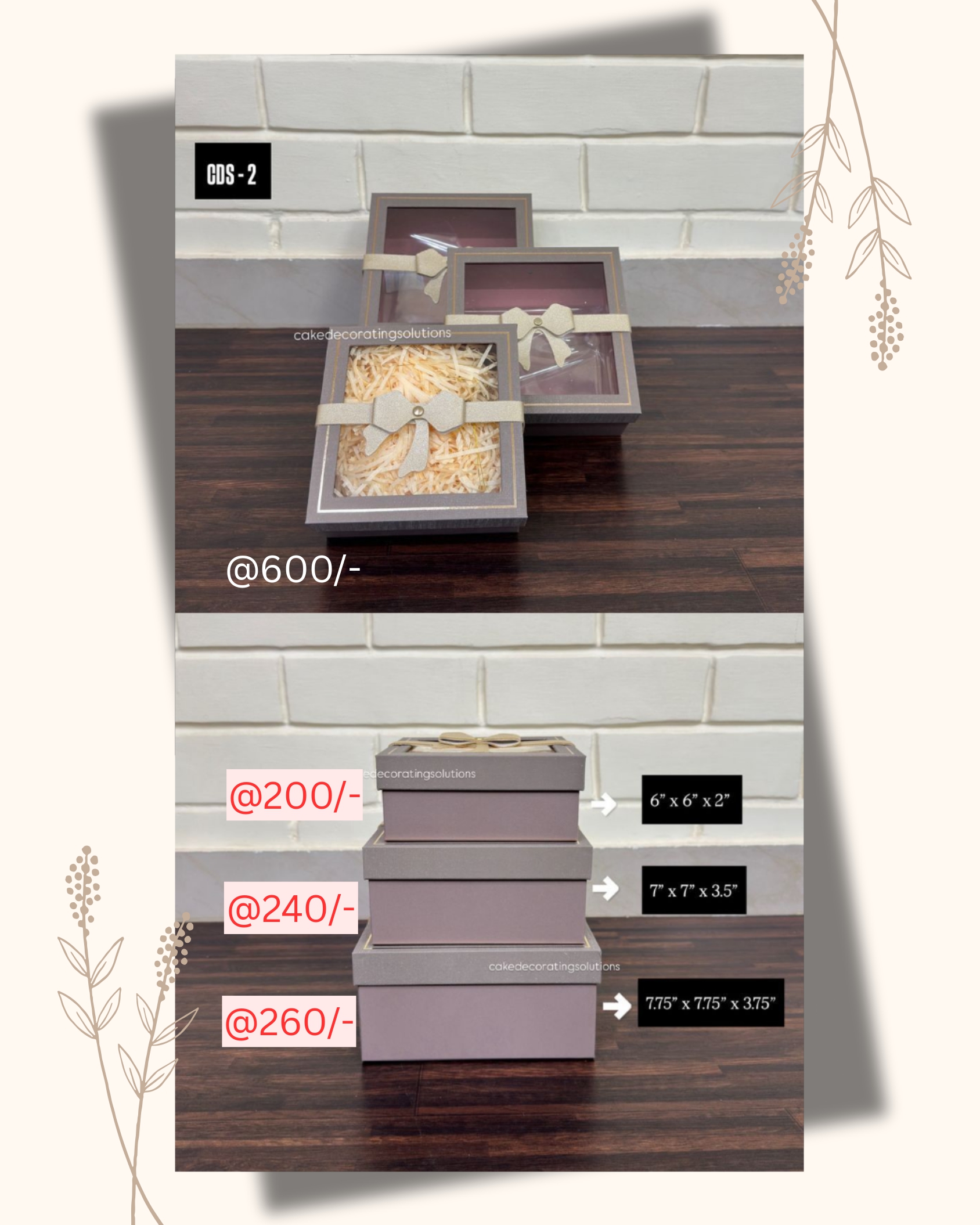 Hamper Box Square With Window (6"x6"x2",7"x7"x3.5",7.75"x7.75"x3.75") - Image 1