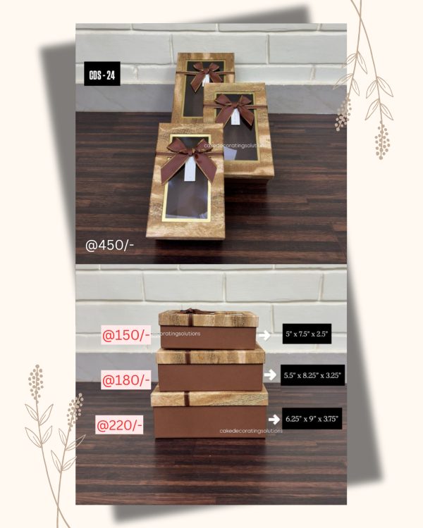 Hamper Box Rectangle Window Brown (5"×7.5"×2.5", 5.5"×8.25"×3.25",6.25"×9"×3.75")