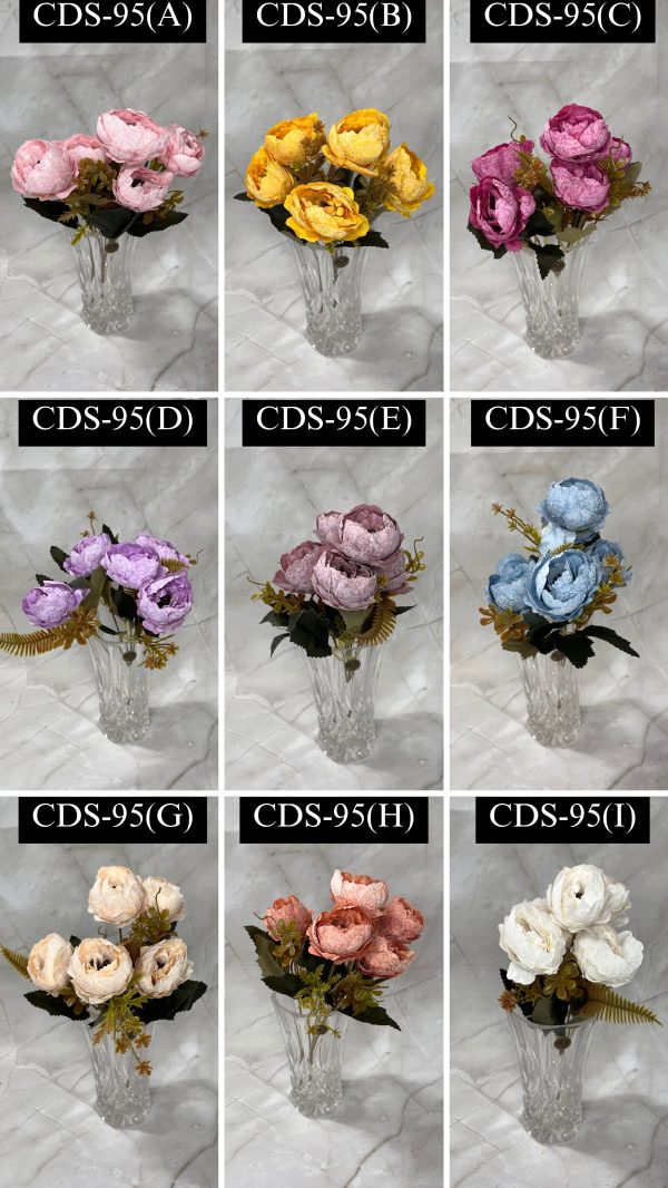 6 Pcs Rose Bunch With Leaf -Assorted colour